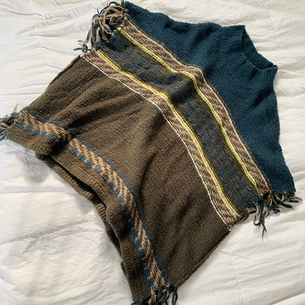 Free People Knit Fringe Poncho/Sweater
